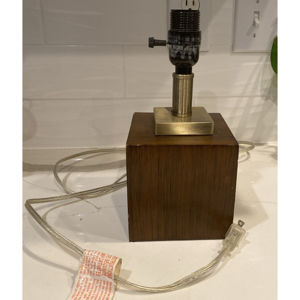 Modern Wood Block Table Lamp Base 11" Brass Accent Light Minimalist